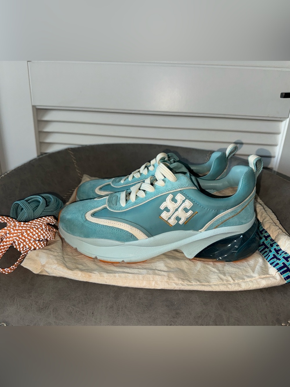 Tory Burch Good Luck Trainer Sneakers blue and white size 10